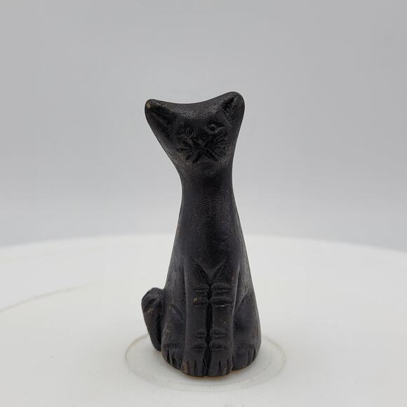 Vintage MCM Cats Miniature Black Handmade Mexican Clay Two - Picture 9 of 15